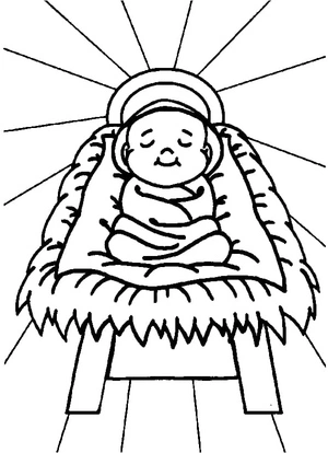 Página para Colorir Menino Jesus no Presépio