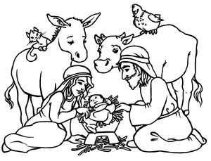 Página para Colorir Presépio com Animais