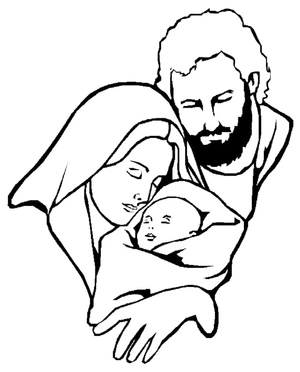 Página para Colorir Presépio com José, Maria e o Menino Jesus
