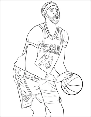 Jogador de basquete com bola, medium NBA coloring page, free printable