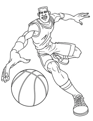 Página para Colorir Jogador de Basquete Driblando