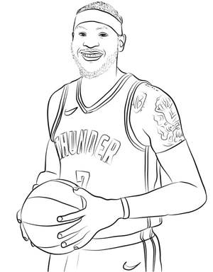 Jogador de basquete sorrindo, página de colorir detalhada da NBA, imprimível grátis