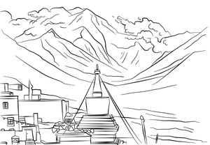 Página para Colorir Monte Everest no Nepal