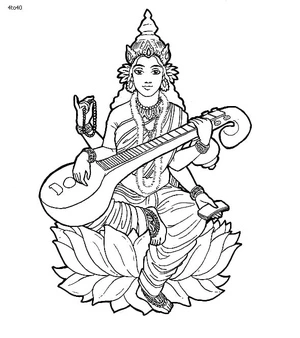 Página para Colorir Saraswati, a Deusa