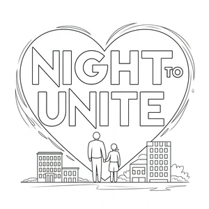 Página para Colorir Unidos Sob a Cena Noturna