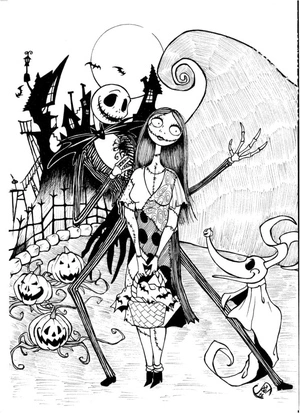 Página para Colorir Página para Colorir Gratuita do Nightmare Before Christmas para Imprimir