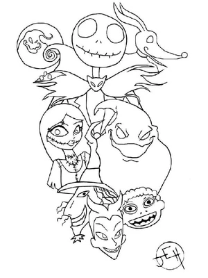Página para Colorir Personagens de O Estranho Mundo de Jack