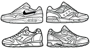 Página para Colorir Quatro Tênis Fundamentais da Nike
