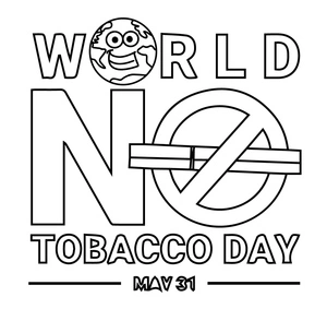 Dia Mundial Sem Tabaco com globo sorridente, página de colorir fácil, imprimível grátis