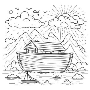 Página para imprimir com ilustração da Arca de Noé