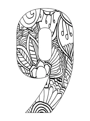 Página para Colorir Mandala Número Nove