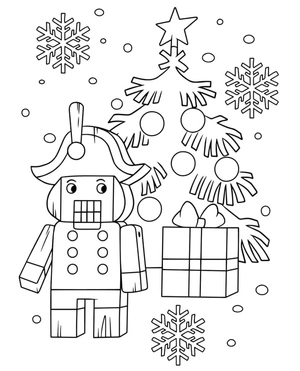 Página para Colorir Perto da Árvore de Natal Quebra-Nozes
