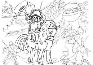 Página para Colorir Quebra-Nozes Montando um Cavalo de Madeira