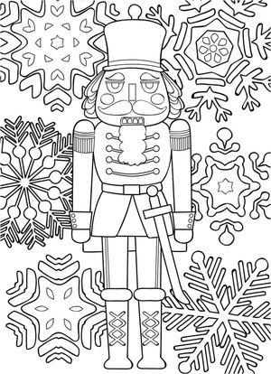 Página para Colorir Quebra-Nozes com Fundo de Floco de Neve