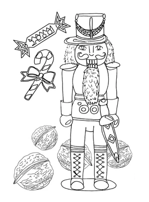 Página para Colorir Página para Colorir Quebra-Nozes com Nozes e Doces
