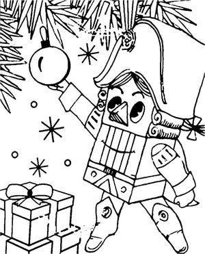 Página para Colorir O Quebra-Nozes sob a árvore de Natal