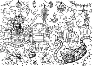 Página para Colorir Brinquedos e Quebra-Nozes sob a Árvore de Natal