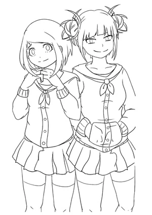 Página para Colorir Ochako Uraraka e Himiko Toga