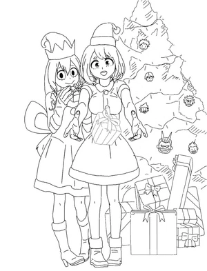 Página para Colorir Página para colorir temática de Natal da Ochako Uraraka