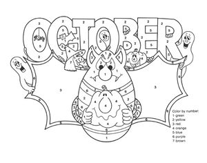 Desenho de colorir por número para outubro, fácil, página gratuita para imprimir