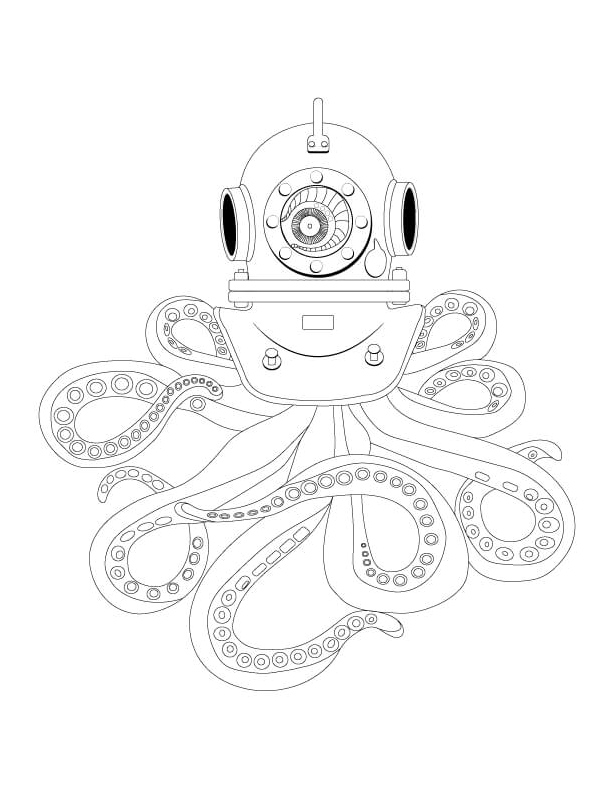 Página para Colorir Polvo Usando um Capacete de Mergulho Antigo