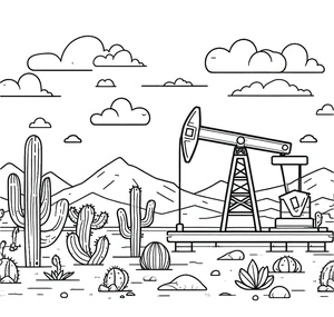 Página para Colorir Plataforma de Perfuração de Petróleo no Deserto
