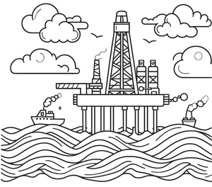 Página para Colorir Plataforma de Petróleo para Imprimir