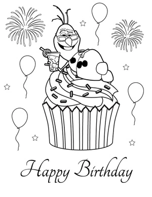 Página para Colorir Celebração de Aniversário do Olaf