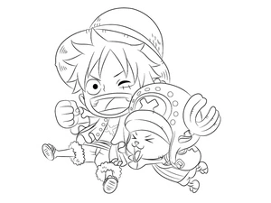 Página para Colorir Página para Colorir de Chibi Luffy e Chopper