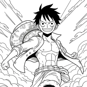 Luffy correndo, página de colorir detalhada de One Piece, imprimível grátis