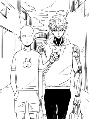 Página para Colorir Saitama e Genos em One Punch Man