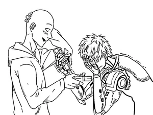 Página para Colorir Saitama e Genos
