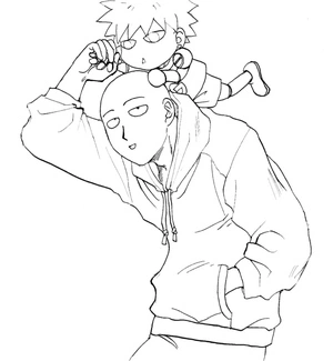 Página para Colorir Saitama e o Pequeno Genos