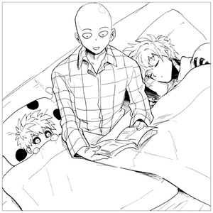 Saitama relaxando em casa