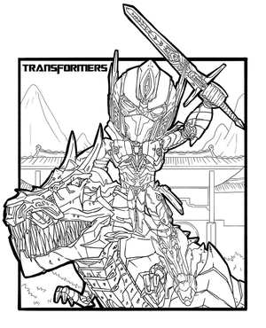 Optimus Prime em versão chibi montando Grimlock, detalhada página para colorir de Transformers, imprimível grátis