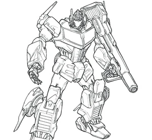 Optimus Prime com canhão, página para colorir detalhada, imprimível grátis