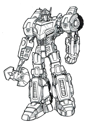 Optimus Prime empunhando um machado