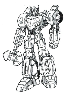 Optimus Prime empunhando um machado, página de colorir detalhada Transformers, impressão gratuita