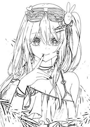 Hoshino Ruby com óculos, página de colorir detalhada Oshi no Ko, imprimível grátis
