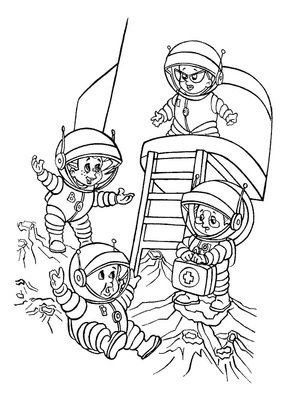 Crianças astronautas na lua, médio Espaço Sideral coloring page, free printable