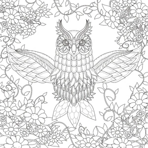 Página para Colorir Mandala com Coruja Cercada por Folhas