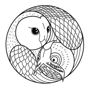 Página para Colorir Mandala com Duas Cabeças de Coruja