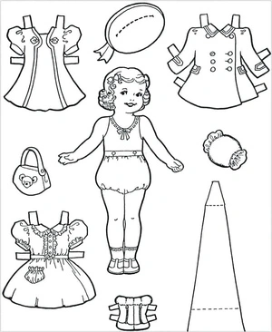 Boneca de papel com roupas, fácil boneca de papel para colorir, impressão gratuita