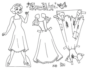 Boneca de papel da Branca de Neve, fácil boneca de papel, página para colorir gratuita