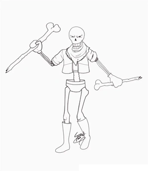 Papyrus segurando ossos, página para colorir detalhada de Undertale, para imprimir grátis