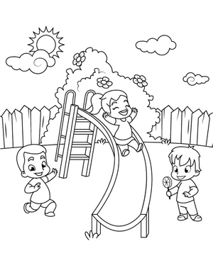 Página para Colorir Crianças Adoráveis no Parque