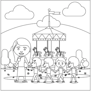 Página para Colorir Crianças no Parque