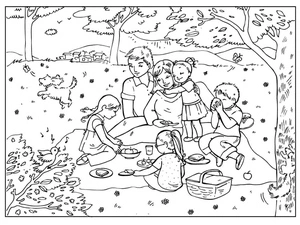 Página para Colorir Piquenique no Parque