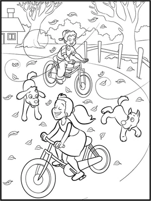 Página para Colorir Andando de Bicicleta no Parque