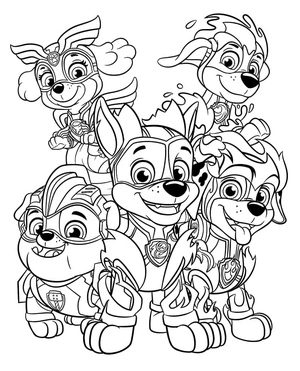 Página para Colorir Personagens da página de colorir Mighty Pups com membros da PAW Patrol